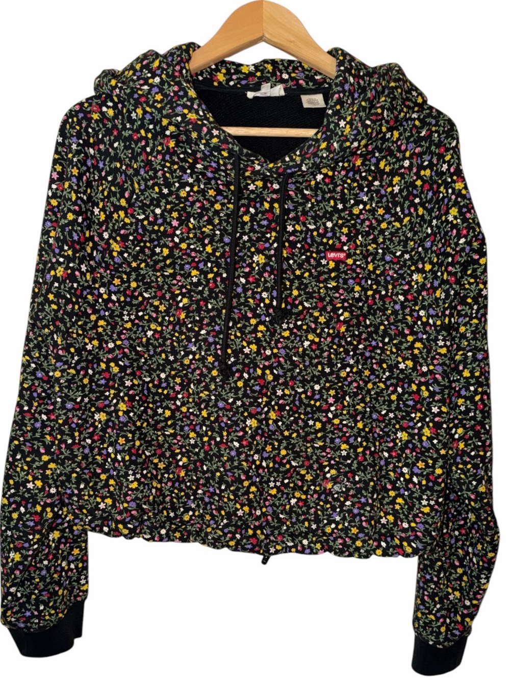 Levi’s Cropped Cinched Hoodie Women’s Large Ditsy Floral AOP Soft Grunge